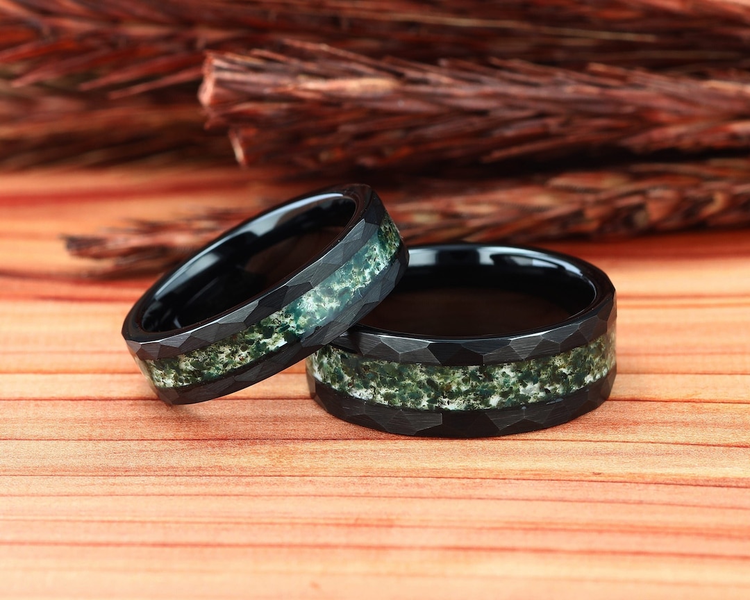 Jewelry Green Tungsten Mens Wedding Bands Jade Green Inlay Gold