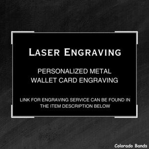 May include: A black graphic with white text that reads "LASER ENGRAVING" and "PERSONALIZED METAL WALLET CARD ENGRAVING." The text "LINK FOR ENGRAVING SERVICE CAN BE FOUND IN THE ITEM DESCRIPTION BELOW" is also present.