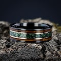 Charred Whiskey Barrel Ring with Moss Agate, Agate Wood Ring, Whiskey Barrel Band, Moss Agate Black Tungsten Mens Wedding Band, Mens Ring