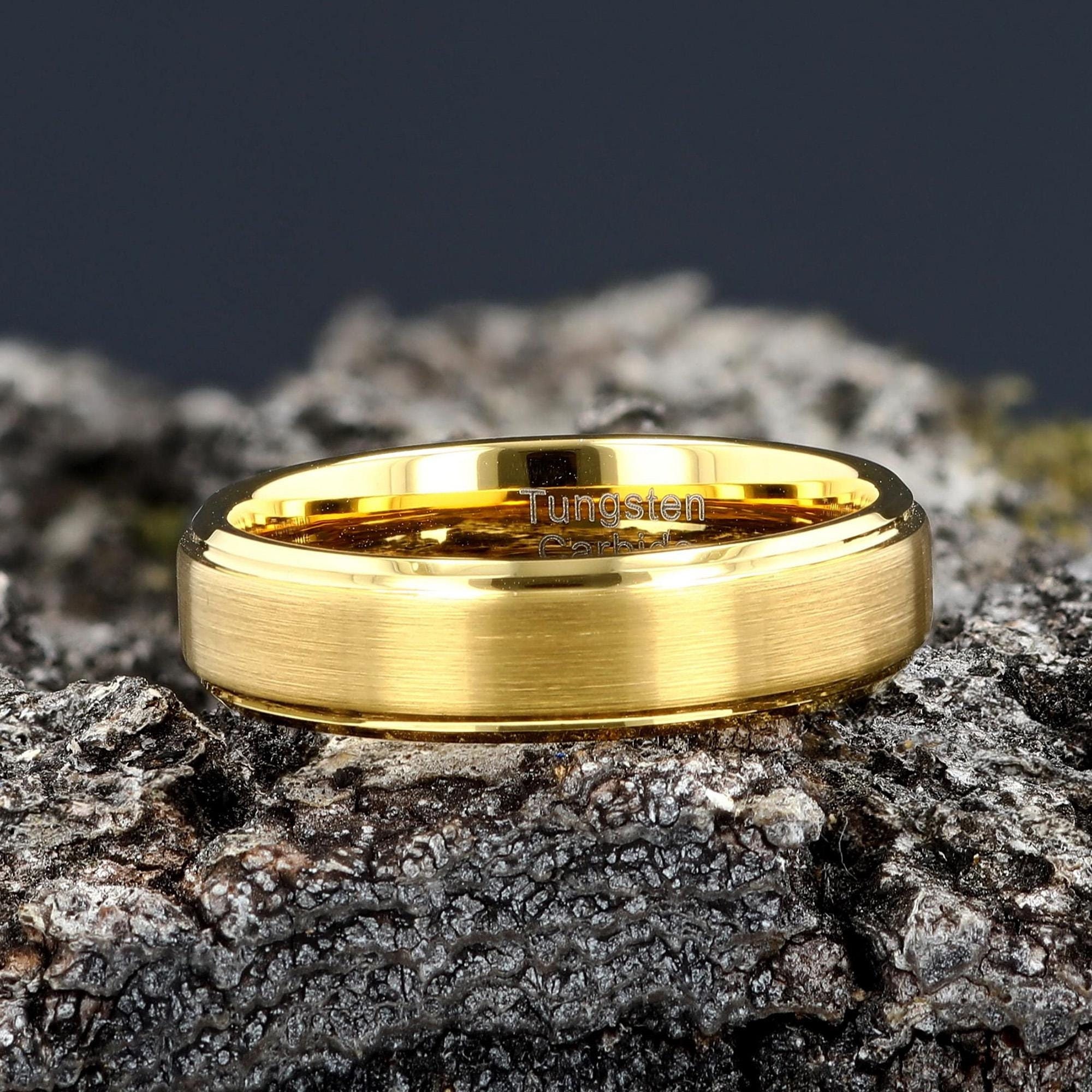 Tungsten Wedding 24k Gold Ring Band Mens Wedding Ring Brushed