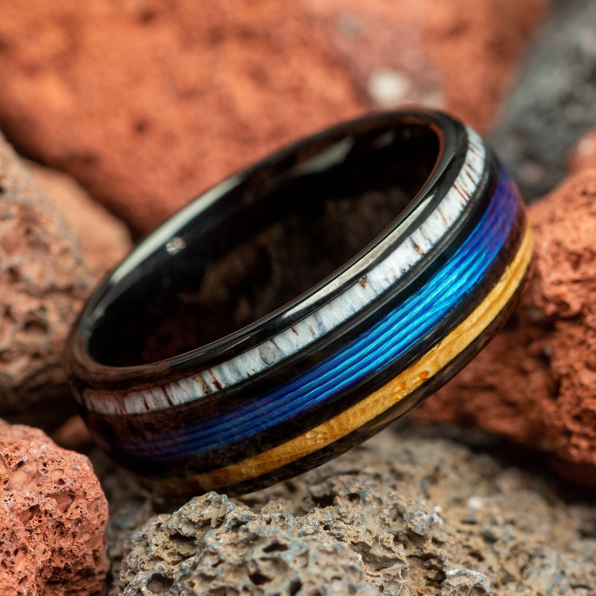 Mens Wedding Band With Fishing Line 