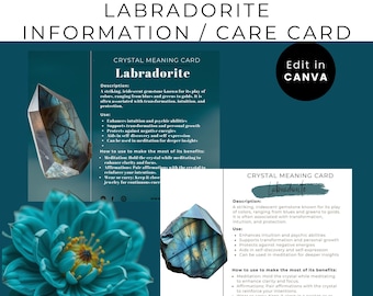 Labradorite Crystal Meaning Card: Editable Care Guide (Printable Double-Sided Template)