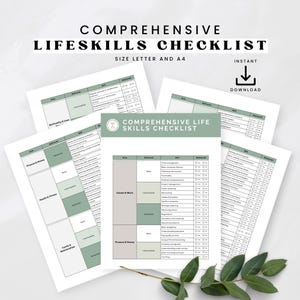 Elenco completo delle competenze di vita, dalle competenze di base a quelle avanzate, tabella di auto-responsabilità stampabile, vita indipendente, PDF