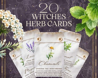 Printable Witch Herb Cards, Grimoire, Book of Shadows, Herbal Apothecary, Green Witch, Instant Download