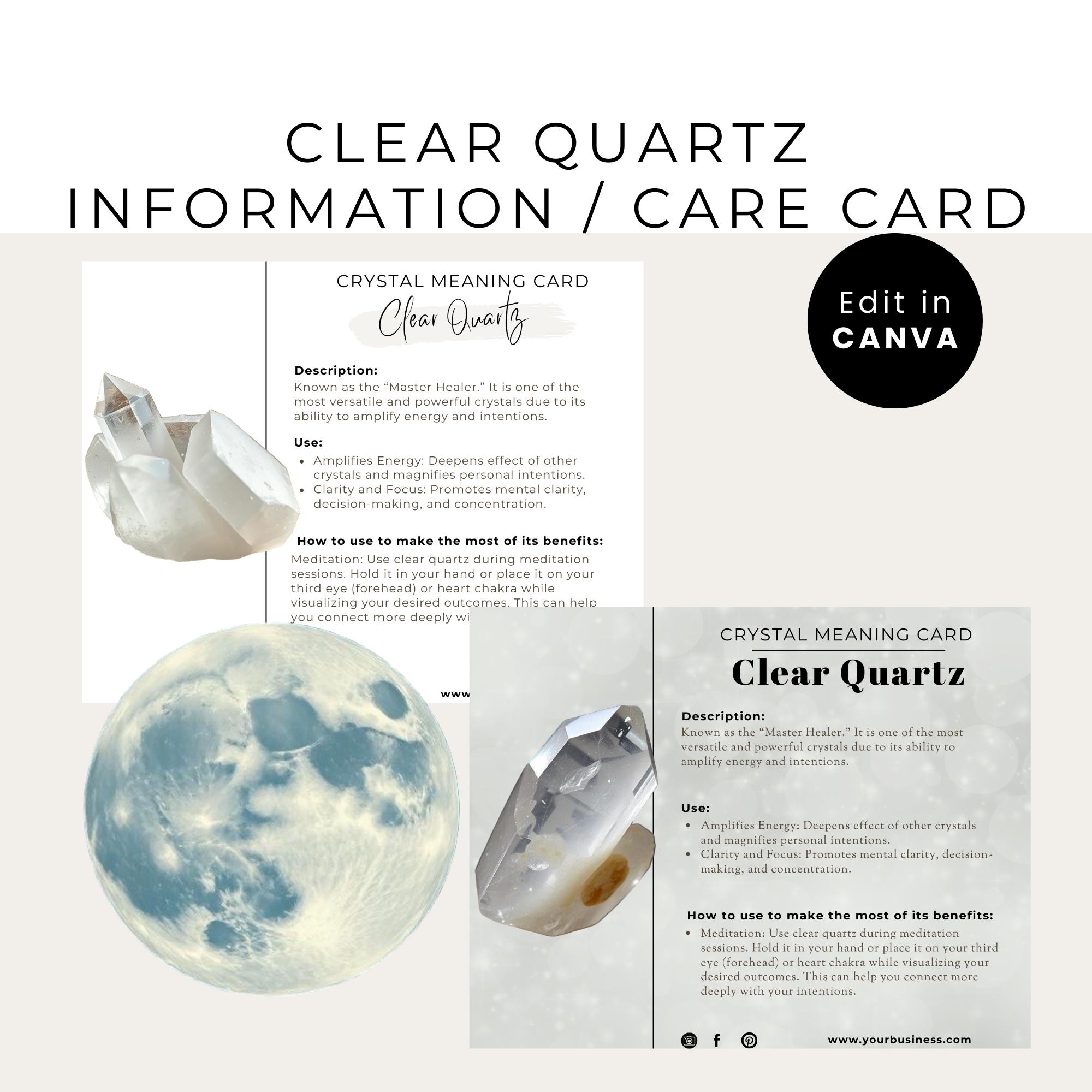 Crystal Harmony ハガキ Clear Quartz Crystal Meaning Card: Printable Care Instructions