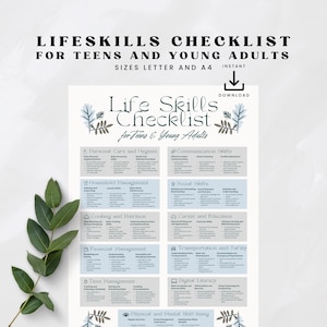 Life Skills Checklist for Young Adults, Parents and Teens, Printable Self-Responsibility Chart, Living Independently as a Young Person, PDF