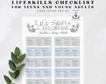 Life Skills Checklist for Parents, Teens and Young Adults, Printable ...