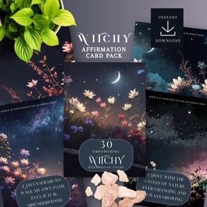 Witchy Affirmation Cards, Witch Printable Card Pack, Spiritual Empowerment Gift for Friend, Instant Download