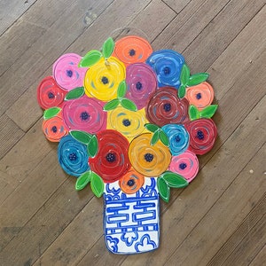 Flower Door Hanger - Flower Wood Sign - Spring Porch Sign - Summer Door Decoration