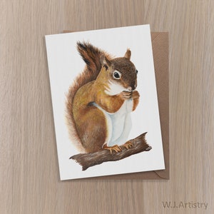 Red Squirrel Greetings Card. Dipinto originale di Wendy Alcock (WJArtistry). Carta Della fauna selvatica. Red Squirrel Card.