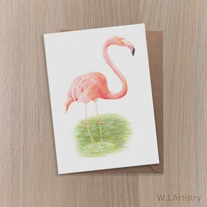 Flamingo-Gruß-Karte. Original-Gemälde von Wendy Alcock (WJArtistry). Wildlife Card. Geburtstag. für ihn. für sie. Flamingo-Karte. UK Künstler