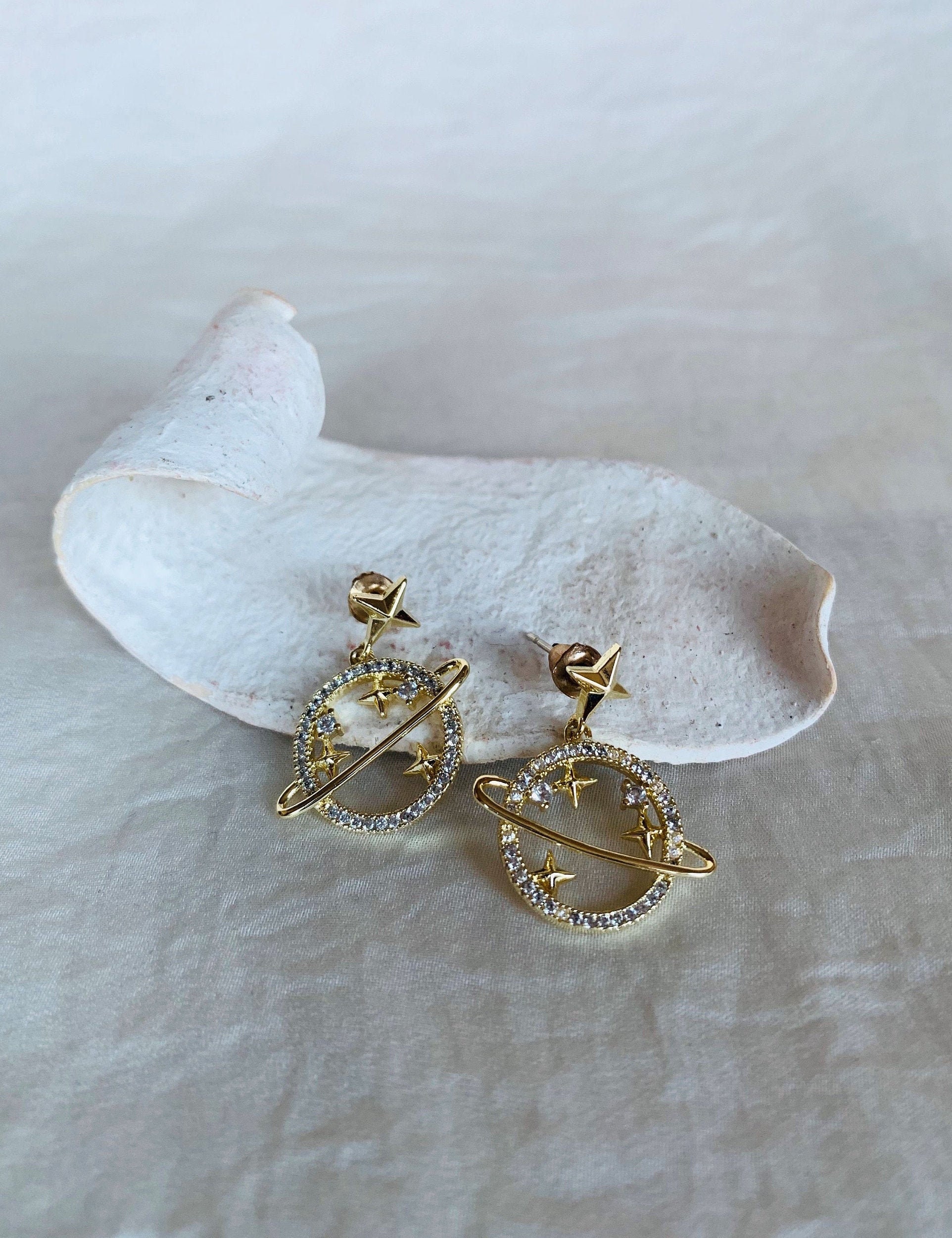 Gold planet earrings Clearance
