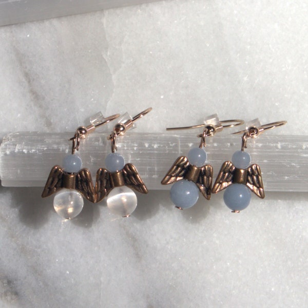 The Angelite Earrings- Intuitive Angel and Spirit  Guidance and Communication Jewelry with Angel wings and Selenite option