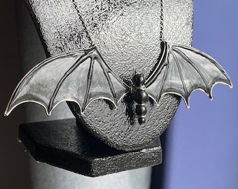 Black Tourmaline Bat Necklace - Halloween Samhain cosplay Vampire Bat Protection - Resin, coated copper, crystals