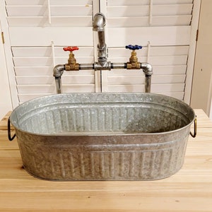 Industrial galvanized Steel Sink Oval | Etsy