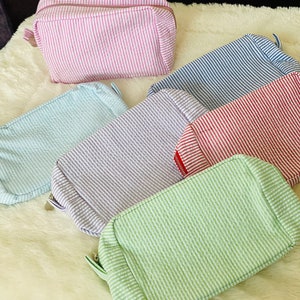 Customized embroidered Seersucker Cosmetic Bags, Baby gift, traveling bag, wedding gifts,