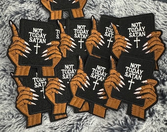 Not today Satan embroidery patch, Bible in hands, melanated hands