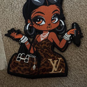 Boss lady embroidery and appliqué patch, African American woman,