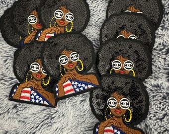USA Girl Patch zum Aufnähen, Schwarzes Mädchen, melanisiert, Afro