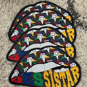 OES: Large Sister lips - Black glitter design, embroidery,  DOI, Kindah