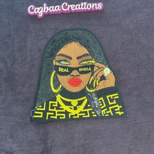 Real Hustla embroidery and sequin patch, Afrocentric, bling