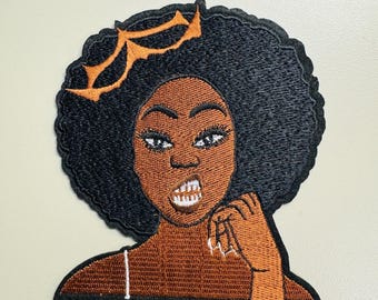 Queen of Attitude embroidery patch, Melanated, crown, afrocentric