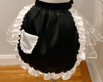 Half Apron French Maid  Black and White Satin Apron  Sexy french maid apron   loveandkissesbybellla  aprons for everyone