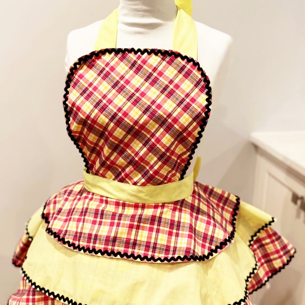 Apron for flirty sexy moms or the party hostess in fine  plaid and yellow Cotton by loveandkissesbybella