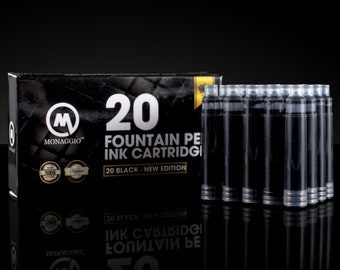 Monaggio Fountain Pen Ink Cartridges - Black, Pack of 20