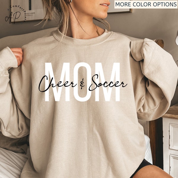 Cheer and Soccer Mom Sweatshirt, Cheer Mama Sweater, Cheerleader Spirit Wear, Soccer Mom Life Shirt, Funny Cheer Mom T-Shirt