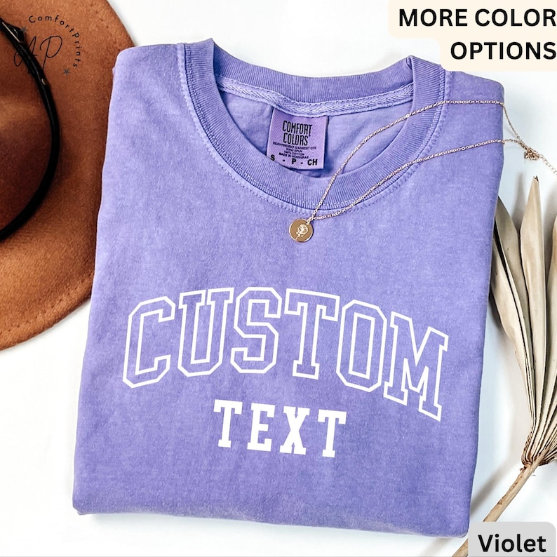 Camiseta con texto personalizado Comfort Colors®, camiseta personalizada, camiseta personalizada, camiseta con tu texto, camiseta personalizada, camisetas para mujer Violet