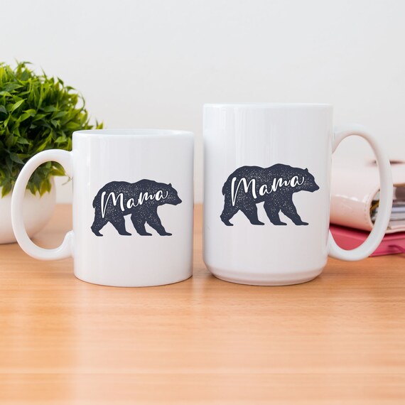 Mama Bear Coffee Mug for Mom, Mother, Wife - Cute Coffee Cups for Women -  Unique Fun Gifts for Her, Mother's Day, Christmas (Coral)