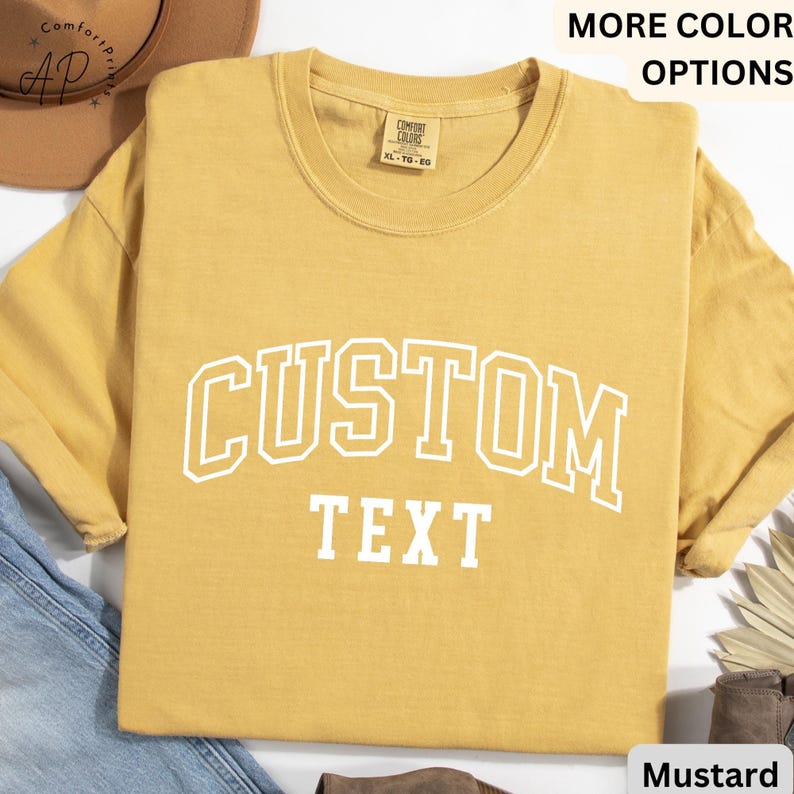 Camiseta con texto personalizado Comfort Colors®, camiseta personalizada, camiseta personalizada, camiseta con tu texto, camiseta personalizada, camisetas para mujer Mustard