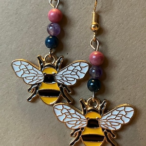 Bi Pride Enamel Bee Charm Dangle Earrings