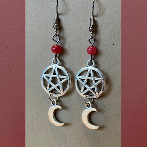 Pentagram, Pentacle, Crescent Moon, Black Onyx Stone, Drop