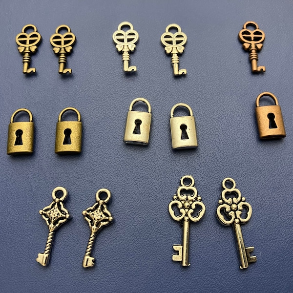 Lock & Key Jewelry Charms, various styles and colors