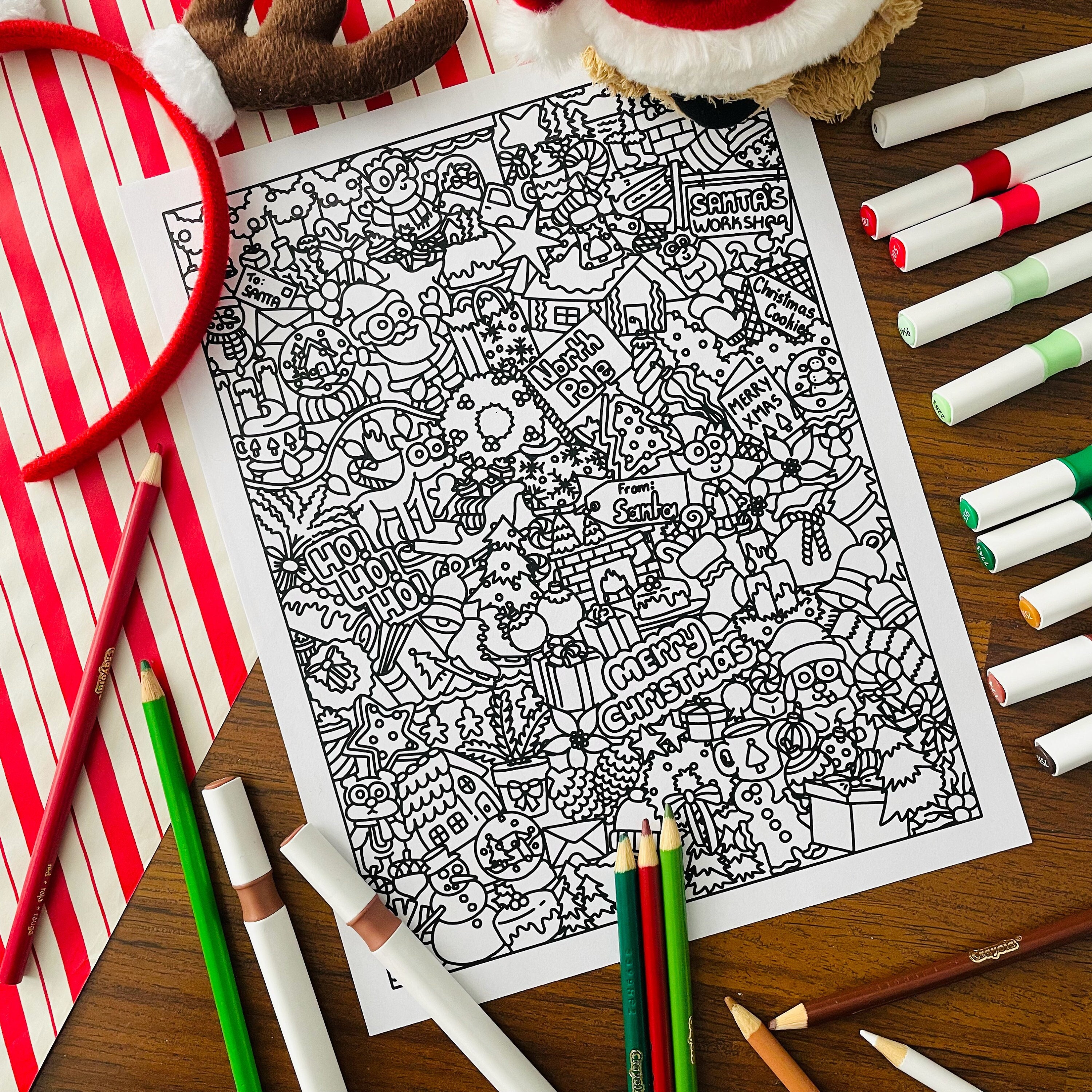 Cute Christmas Collage Coloring Page | Festive Holiday Printable ...