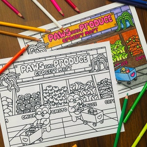 Little Bears Grocery Shopping Digital Download Coloring Page | Cute Cartoon Animal Printable Colouring Sheet | Art Anxiety Stress Activity