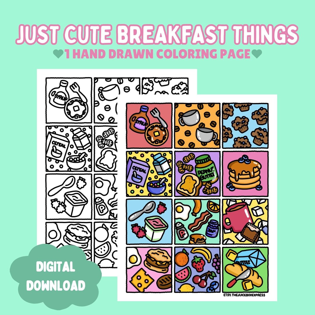 Just Cute Breakfast Things Coloring Page Digital Download Food Collage ...
