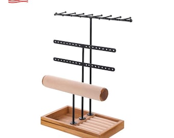 Jewelry Storage Organizer Rack with T-Bar  Velvet Bracelet & Watch Holder | Display Stand for Vanity, Dresser, or Retail Use