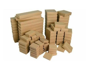 Kraft Cotton-Filled Jewelry Boxes | 100pc Bulk Gift Boxes with Cotton Inserts | Eco-Friendly Kraft Packaging for Rings, Earrings, Bracelets