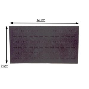 May include: A dark grey foam insert with multiple slots for jewellery display. The insert measures 35.9 cm long and 19.4 cm wide. The slots are evenly spaced and designed to hold rings or other small items.