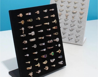 L-Shaped 50 Slot Ring Display Stand Earring Jewelry Tray Organizer Holder