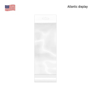 May include: A clear plastic bag with a hanging hole at the top and a sealed bottom. The bag is designed for displaying products.