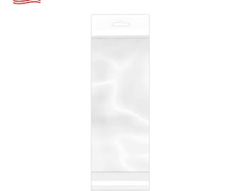 May include: A clear plastic bag with a hanging hole at the top and a sealed bottom. The bag is designed for displaying products.