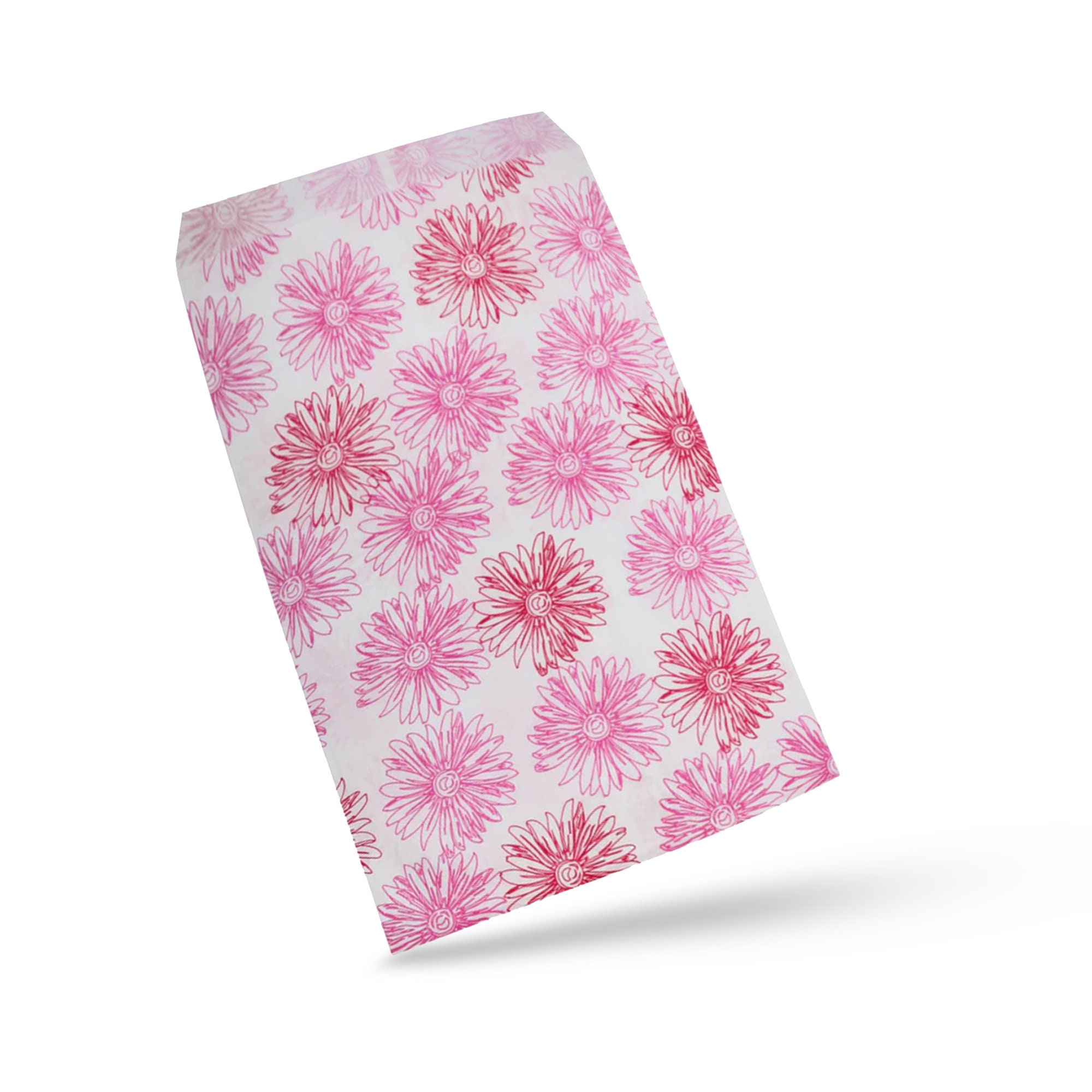 100 Qty Flat Pink Flower Paper Gift Bags, Candy Bags, Kraft Paper Bags, Party Favor Bags, merchandise, pens, Party favors