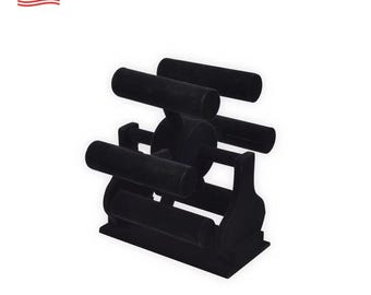 Rotating Black Velvet Jewelry Display Stand 360 Bar Holder for Bracelets, Watches, Bangles & Anklets | Retail and Vanity Organizer