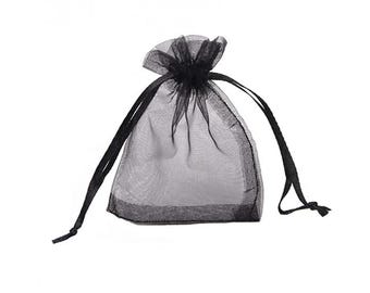 Black Organza Drawstring Pouch A Tiny Handbag for Chic Bracelets, Jewelry, and Gifts Ideal as Party Favors.(10 pack)