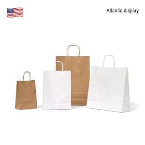 12Pcs/Pack White and Brown Kraft Bags with Handles. Paper Bags for Birthdays, Weddings, Parties, Favors, Grocery Shopping, Crafts, and Gifts