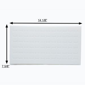 May include: A white rectangular ring display tray with multiple ring slots. The tray measures 14 1/8 inches long and 7 5/8 inches wide. The tray is designed to hold and showcase rings.